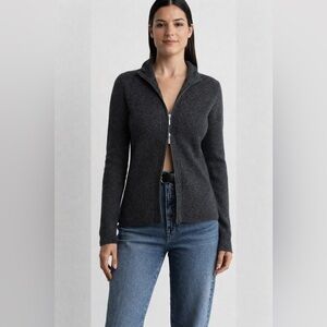 THE CASHMERE PROJECT Cashmere Double Zip Mock Neck Cardigan in Charcoal